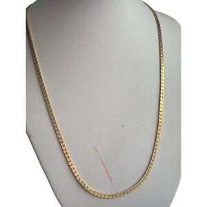 Vintage Gold Tone Flat Herringbone Chain Necklace Layer 17.5" Estate Classic